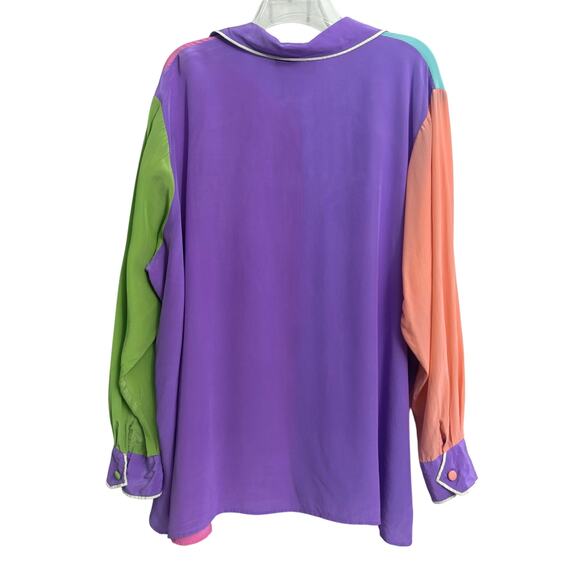 Bob Mackie Wearable Art VTG 100% Silk Color  Block Button Down Shirt Blouse 2X - Picture 2 of 9